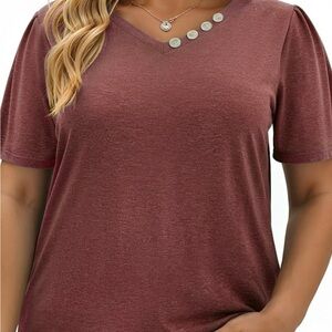 Chic Burgundy Button-Accent Tee